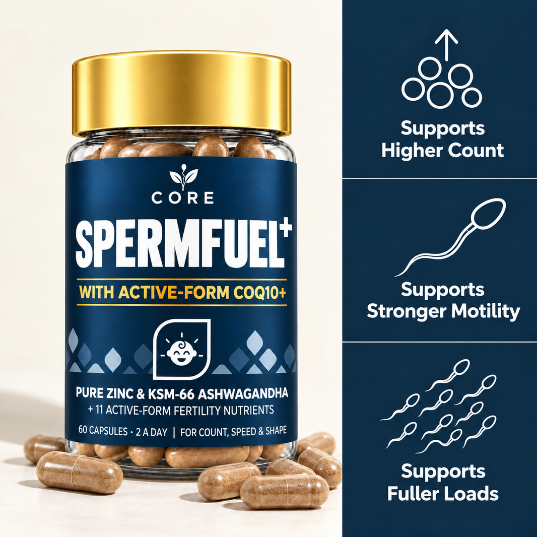 SPERMFUEL+ male fertility supplement bottle by CORE